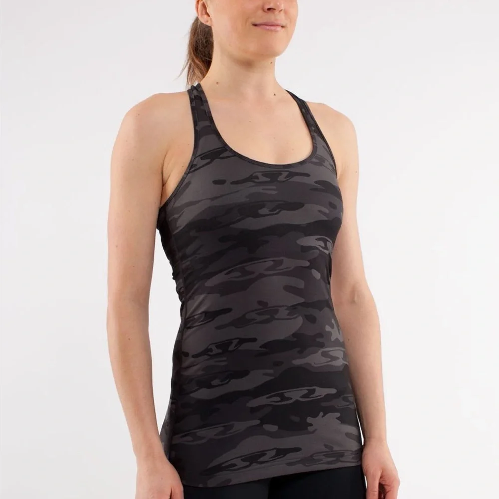 Lululemon Cool Racerback Tank Size 4 Black / Black Retro Camo